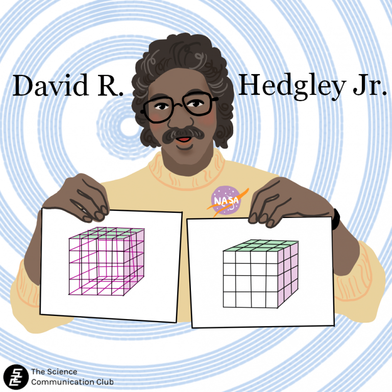 David R. Hedgley Jr. holds up two images demonstrating the hidden line problem.