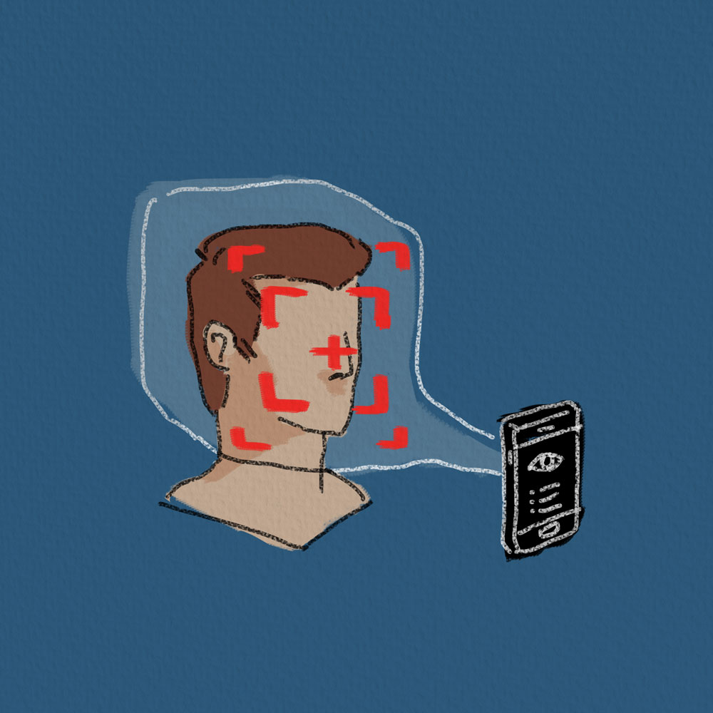 A phone scanning a person's face.
