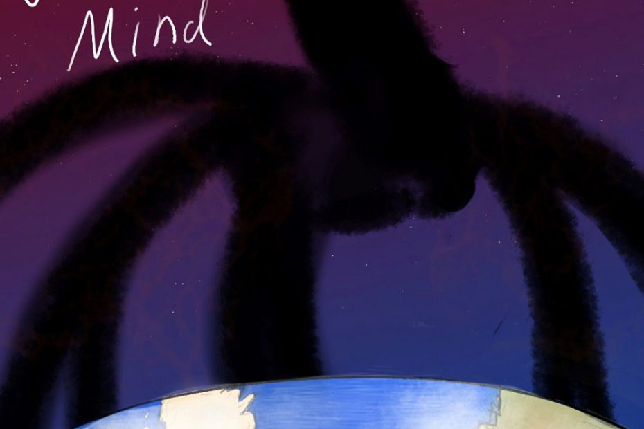 The Mind Flayer, a supernatural being from Netflix's Stranger Things, looming over the Earth. The text reads "hive mind".