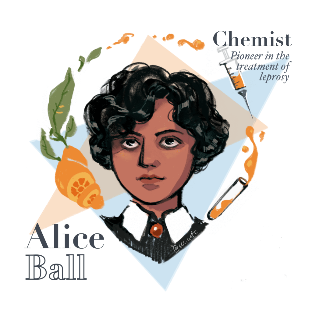 A portrait of Alice Ball. The text reads "Chemist, pioneer in the treatment of leprosy".