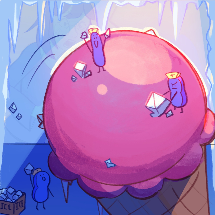 Various photos on a desk showing the steps of eel life history connected by a red thread. The top 3 photos are polaroids with the name of the stage of development and location in the margins, while the bottom 2 are photos with stage of development and location in the background.